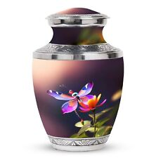 colorful dragonfly sits flower Large Modern Urns For Human Ashes 200 cubic inch picture
