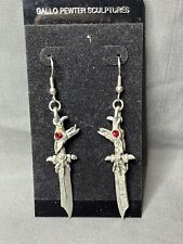 Vintage Gallo Pewter Dragon Earrings W/crystal Eyes picture