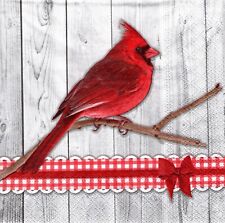 (2) Two Paper Lunch Napkins for Decoupage/Mixed Media -  Cardinal Bird on branch picture