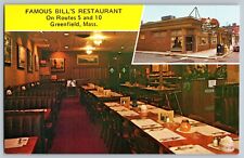 Greenfield, Massachusetts MA - Famous Bill's Restaurant - Vintage Postcard picture