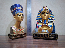 2 head pharaoh Egyptian King Tutankhamun & Queen Nefertiti-Solid stone 17&20 cm picture