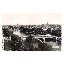 Seine River Bridges Paris RPPC Postcard 1950s France City Skyline & Street C3432 picture