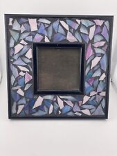 VTG Handmade Stained Glass Mosaic Picture Frame Black With Blue & Pink Glass picture
