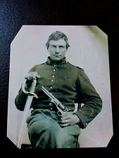 civil war Military  UNIDENTIFIED soldier with Pistol & Sword tintype C900RP picture