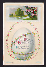 c1915 EAS  Swans garland of flowers around Easter Egg gloss postcard picture