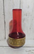 Vintage MCM Czech Bohemia Red Glass Vase Gold Atomic Star Design By Jan Gabrhel picture