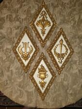 Set of 4 Home Interiors Homco Syroco Gold Diamond Wall Plaques 1971 #7224-7227 picture