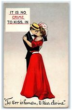 c1910's Couple Romance Kissing It Is No Crime To Kiss In Antique Postcard picture