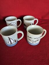 4 Vintage Otagiri Coffee Mugs Seagulls, Sail Boat, Whales, Clouds picture