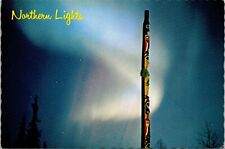 Postcard Northern Lights Totem Pole Aurora Borealis University of Alaska AK  picture