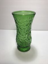 Vintage Hoosier Vase 1970s Emerald Green Crinkled Glass Textured Pebble 8.5” picture