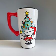 Santa Snoopy w Woodstock Ceramic Travel Mug Spoontiques Christmas Coffee Tea Cup picture