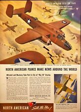 North American B-25 Bomber Dropping Bombs World War II Vintage Print Ad 1943 picture