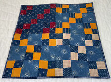 Vintage Antique Patchwork Quilt Large Table Topper, Nine Patch, Four Patch, Blue picture
