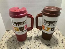 Set of 2014 Retro DUNKIN’ DONUTS Coffee Tumblers Brown Maroon & White Mug Cup picture