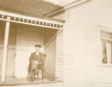 Vintage Real Photo Postcard RPPC Man Chair Front Porch House Home Wood Building picture