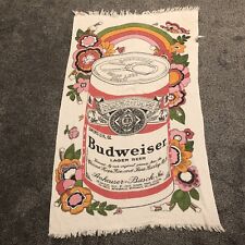 VINTAGE Budweiser Towel Beer Can Beach Towel Cotton 50x31 70s READ picture