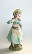 Vintage Victorian Lady with Basket Figurine Porcelain Bisque Green Dress picture