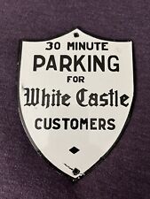 EARLY 1930’S WHITE CASTLE HAMBURGERS ~ PORCELAIN PARKING ADVERTISING SIGN LQQK picture