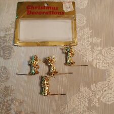 Vintage Miniature Gold Angel Musician Band Craft Christmas Diorama Picks picture