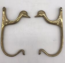 Pair Of Brass Goose Coat Hanger Double Hook Wall Mount VTG Solid Duck Hat Keys picture