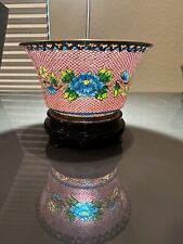 Vtg Chinese PLIQUE A JOUR Translucent Gorgeous Pink Bowl Flowers 6x3.25 Inches picture