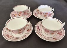 4 Staffordshire Pearlware English 19th C Pink Lusterware Strawberry Cup Saucer picture