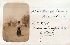 Young Miss Posed Outside Pretty Dress And Hat  Vintage Real Photo RRPC Post Card picture