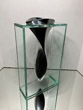 Vintage Lisa Mori for Inn Crystal Glass and Aluminum Mordern Art Tornado Vase picture