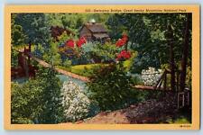Asheville North Carolina NC Postcard Swinging Bridge Flowers And Trees c1940's picture