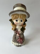 Vintage Handpainted Blond Girl  Brown Hat Book Umbrella Figure Piggy Bank Decor picture