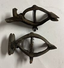 Lot of 2 Antique Bench Mounted Duck Bill Spring Clamp Vise Saw Blade Sharpening picture