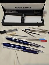 Vintage Pierre Cardin 15 Piece Pen & Pencil Mini Pen Set Blue & Silver Refills  picture