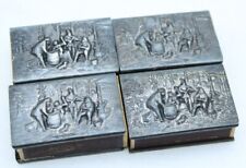 4 ANTIQUE HANS JENSEN MATCH BOX DENMARK REPOUSSE COUNTRY SCENE 42.7x29.3mm(O3N3) picture