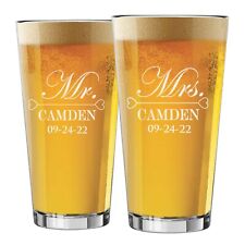 Mr and Mrs Pint Glass, Coupes Gift Mr & Mrs Custom Glasses  picture