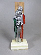 Pewter Enameled Marble Wood Figurine Joseph Mother Mary Baby Jesus Italy 5.5
