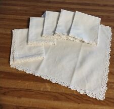 Set of 6 Vintage White Linen Napkins with Crochet Border 16
