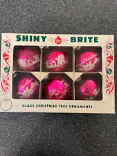 6 Qty. Vtg Shiny Brite Glass Stenciled Ornaments in the Original Box picture