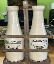 Vintage 2 Meadowview Creamery, Wash & Return, Vtg Bottle Carrier Farmhouse 1qt picture