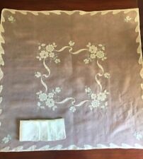 Vintage Madeira Embroidered Organdy Tablecloth & 4 Napkins Jadeite Green picture