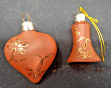 2 Vintage Blown Glass Heart & Bell Christmas Ornaments - Czech Republic 2 1/2
