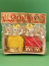Vintage Christmas Angels Spun Cotton Chenille Ornaments Japan NIP picture