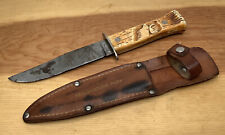 Vintage COLONIAL Prov. USA Yellowstone Park Souvenir Fixed Blade Knife & Sheath picture