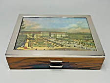 1950s VTG Austrian Wooden Cigar Humidor Tobacco Box Silver Lid Schonbrunn Castle picture