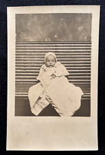 Vintage Antique RPPC Cute Baby Wearing Hooded Sweater With Blanket     A4 picture