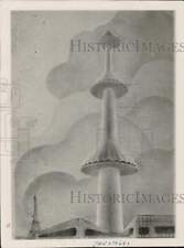 1934 Press Photo Architect's drawing of mile-high tower for air defense, France picture