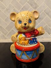 Vintage by Enesco 1981 Teddy Bear With Drum Toys Piggy Bank Brown Multicolor picture