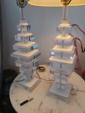 Vintage Mid Century Modern Stacked Lucite Lamps Pair 27