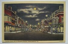 Fredericksburg VA Caroline Street at Night Old Linen Virginia Postcard; Signs picture