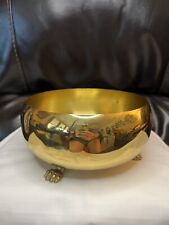 Vintage Solid Brass Footed Pot Planter Bowl Claw Feet approx 6” wide 4.5” tall picture